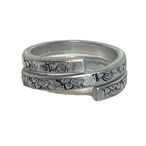 Handmade 9/10 stamped boho floral silver adjustable hypoallergenic‎ wrap ring